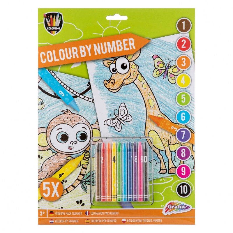 Colour By Number A4 With Crayons 5 Sheets 3 Σχέδια Incl. 10 Crayons - 1 τμχ (150075)