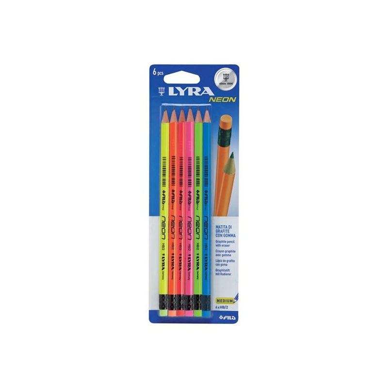 Διακάκης Α.Ε. Lyra Neon Μολύβι Hb Με Γόμα 6 Χρώματα Σε Blister (001298001)