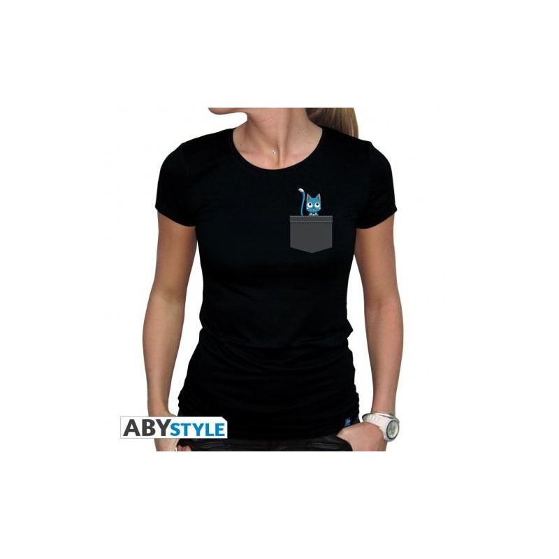 Fairy Tail Tshirt Pocket Happy Woman Black Basic Medium (ABYTEX660_M)