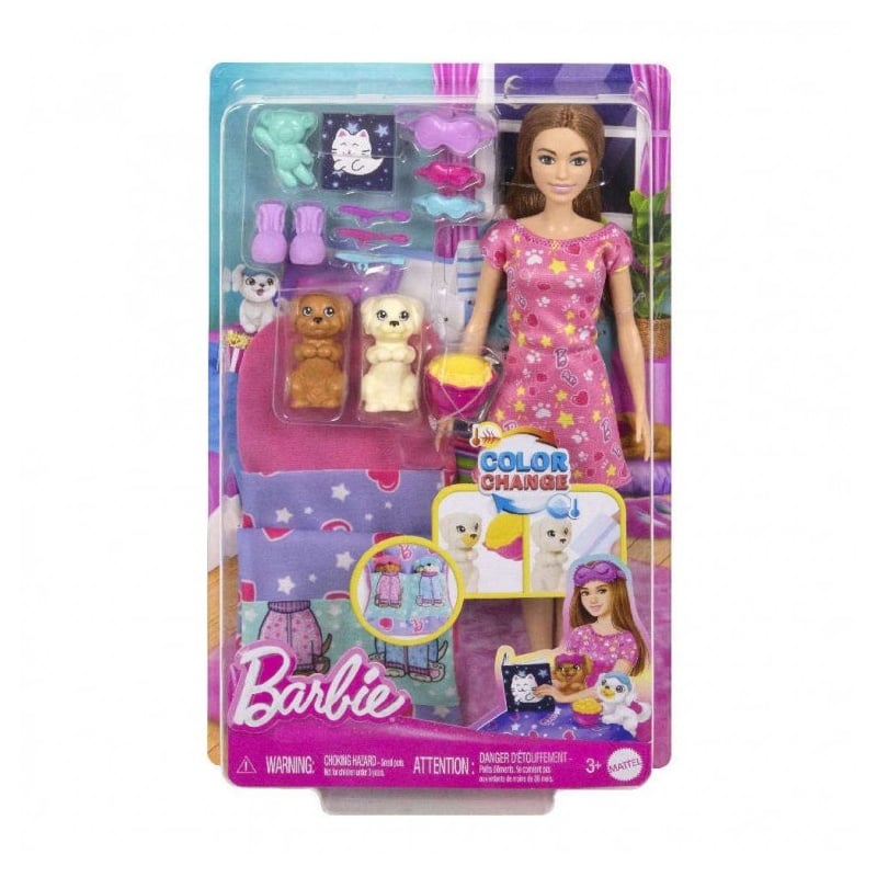 Mattel Barbie Σετ Παιχνιδιού Sleepover Party με Κούκλα & Κουταβάκια (HXN01)