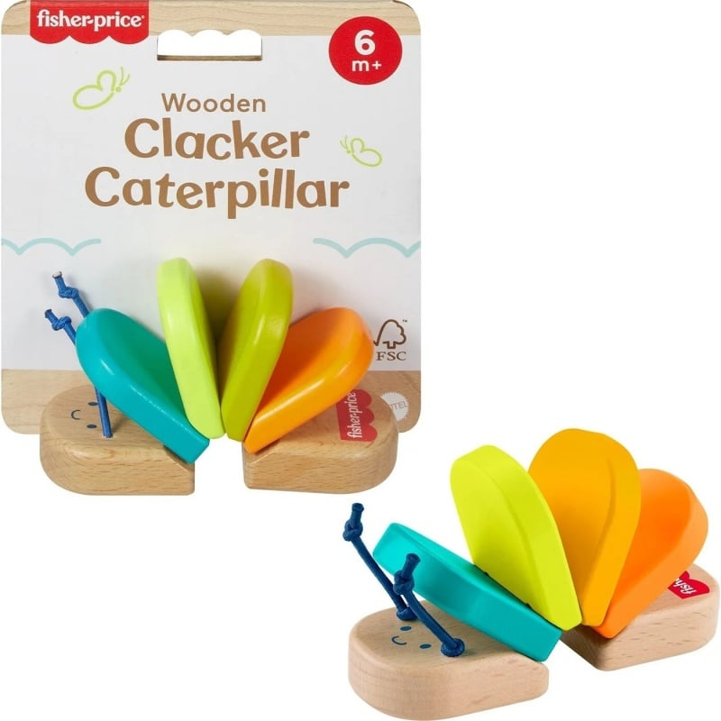 Fisher Price Fisher Price Newborn Rainbow Car Ξύλινη Κάμπια Κουδουνίστρα (JCY39)