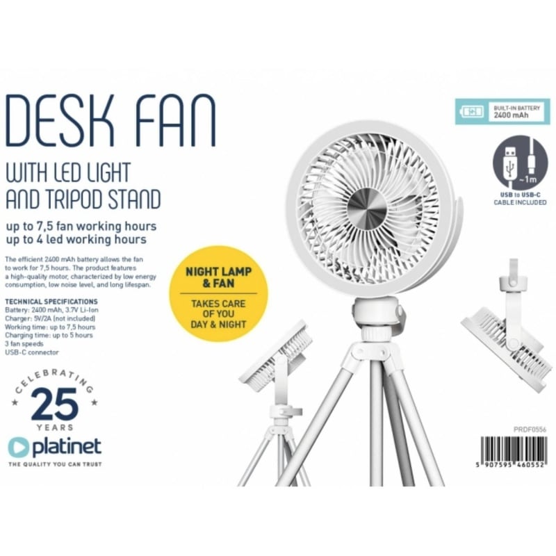 Platinet Platinet Ανεμιστήρας Επαναφορτιζόμενος Wireless Desk Fan 2x1200mAh Led (PRDF0556)