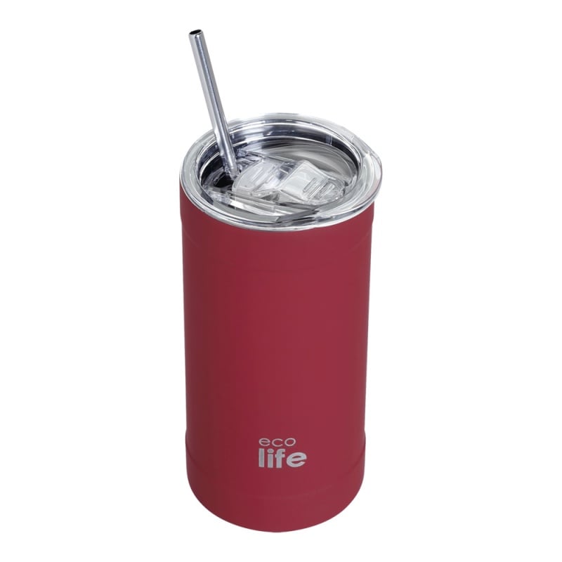 Ecolife Eco Life Μεταλλικό Coffee Ποτήρι Θερμός (Με Καλαμάκι) 500ml - Chili Pepper (33-BO-4133)