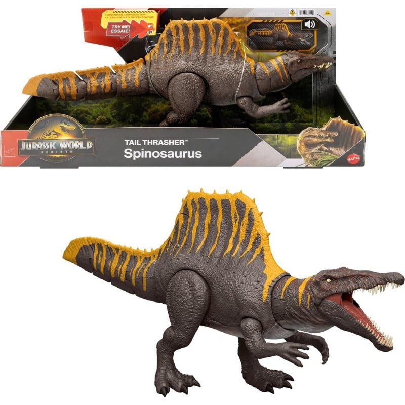 Mattel Jurassic World Rebirth Tail Thrasher Spinosaurus Δεινόσαυρος Με Διπλή Λειτουργία Επίθεσης Και Ήχους Φιγούρα Παιχνιδιού (JGB56)