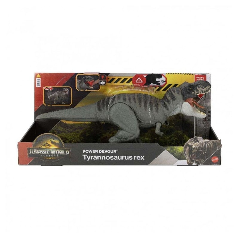 Mattel Jurassic World Rebirth Power Devour Τυρανόσαυρος Ρεξ Φιγούρα Δεινοσαύρου με Δάγκωμα και Ήχους (JCH02)