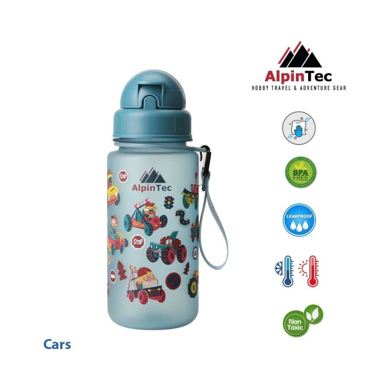 AlpicTec Παγούρι AlpinTec 400ml Glow Blue Cars (Καλαμάκι) (C-400GB-CAR)