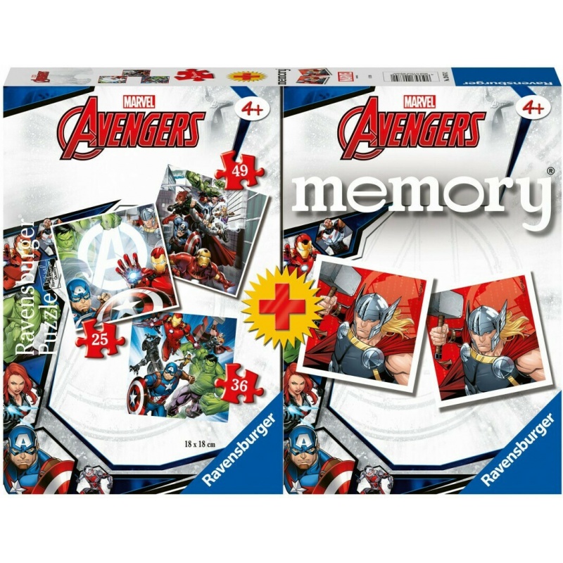 Ravensburger 3in1 110pcs Puzzle + Επιτραπέζιο Μνήμης Memory  Avengers (20674)