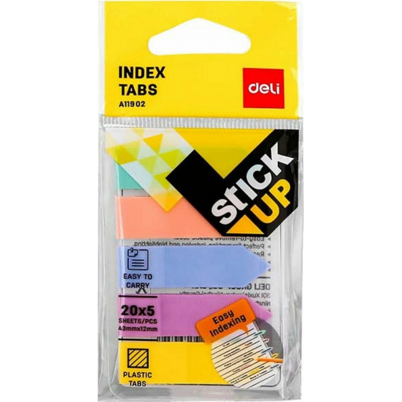 Deli Stick Up Σελιδοδείκτες Διάφανοι 43x11mm 5 Χρώματα x 20 Φύλλα (231.925459)