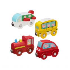 Peppa Pig Ξυλινα Οχηματακια (Τρενο, Λεωφορειο,Κοκκινο Αμαξι, Αεροπλανο) - 4 Σχέδια (PPC73000)