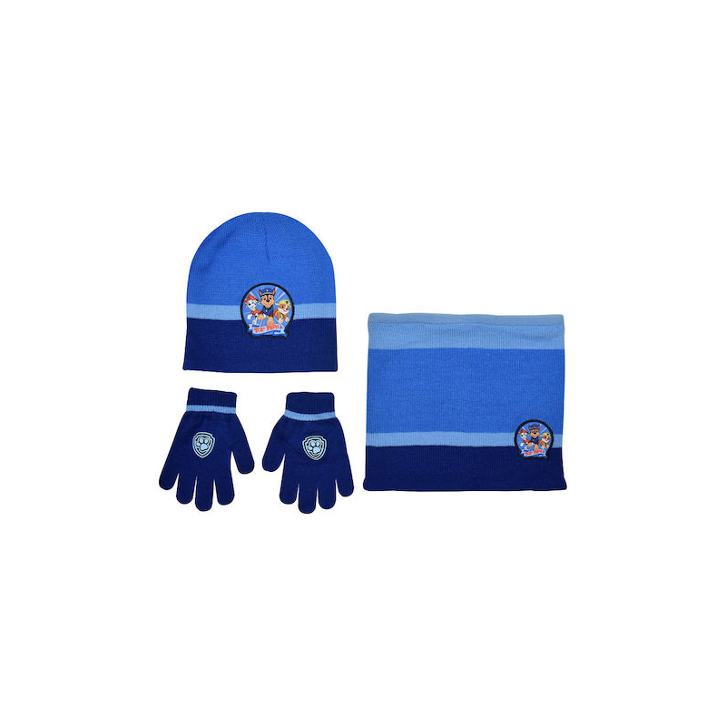 Stamion Paw Patrol Σετ Παιδικό Σκουφάκι με Κασκόλ & Γάντια Πλεκτό Μπλε (PT02258)